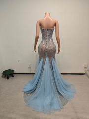 Xia Glittery Silver Sequin Rhinestone Mesh Prom Dress-Ready to Ship