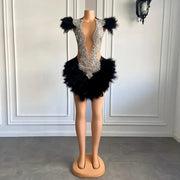 Fitted Women Birthday Party Dresses Beading Sequin Short Feathers Prom Gowns Customizable Girls Abiti Da Cocktail