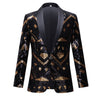 Men’s black and gold sequin suit jacket with matching pants for party or stage wear