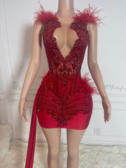 Diamond feather crystal rhinestone birthday dress for birthday celebration and party styling