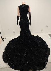 Ashanti Sexy Beaded Black Prom Dress with Gloves-Ready to Ship