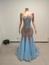 Xia Glittery Silver Sequin Rhinestone Mesh Prom Dress-Ready to Ship
