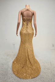 Envious Designs gorgeous gold sequin embellished 3D flower prom dress for prom and formal evening styling