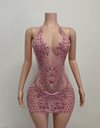 Leah Rose pink crystal beads short birthday dress for women party and night out
