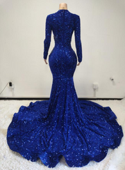 Vallen Royal Blue Long Sleeve Sequined Prom Dress - Ready to Ship