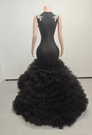 Ava adorable tulle ruched train rhinestones prom dress for women formal night