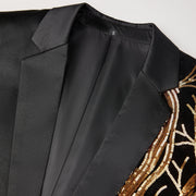 Men’s luxury sequin suit and matching pants with shimmering finish for party or stage wear