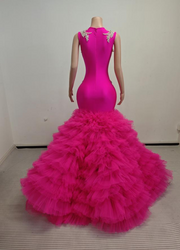 Ava adorable tulle ruched train rhinestones prom dress for women formal night