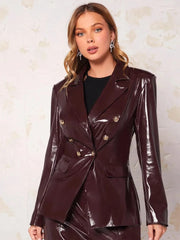 Designer Leather Women Blazer Suits V Neck Evening Party Ladies Tuxedos For Wedding Two Pieces Jacket And Pants