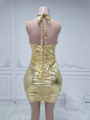 Luxury Rhinestone Crystal Beaded Halter Mini Party Dress