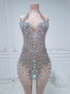 Luxury Rhinestone Crystal Beaded Halter Mini Party Dress
