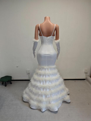 Riley White Prom Dress with Ruched Bottom- Ready to Ship