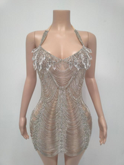 Gingee Sparkly Rhinestones Mesh See Through Short Birthday Dress - Ready to Ship
