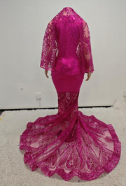 Carol Sparkly Sequin Halter Pink Mermaid Long Prom Dress - Ready to Ship