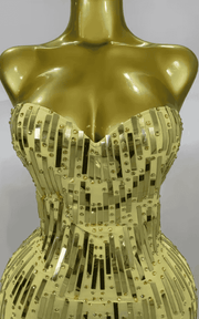 Patti Strapless Gold Rhinestone Sequin Sheer Mesh Bodycon Mini Dress