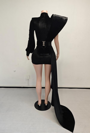 Jamie black asymmetrical long sleeve velvet mini birthday dress for women party wear