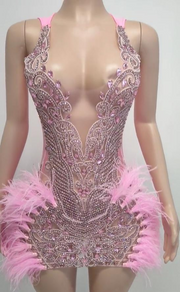 Latisha Sexy Blue Feather Rhinestone Mini Birthday Dress - Ready to Ship