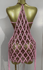 Razzle Sparkly Pink Rhinestone Mesh Two Piece Set