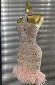 Laila crystal feather halter off-shoulder bodycon mini bandage dress