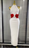 Genesis Red Floral Halter Off-Shoulder Bodycon Long Bandage Dress