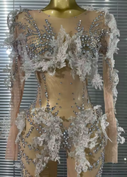 Envious Designs Olivia 3D flower mesh see-through sheer bodycon jumpsuit for birthday and evening party styling