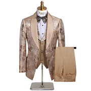 Luxury men’s woven pattern 3-piece formal suit with blazer, vest, and trousers for weddings or events