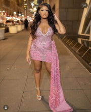 Sequin Beading Rhinestone Party Gown With Train