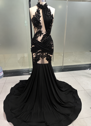 Mermaid Gown with Baroque Appliqués and Draped Halter Neckline - Ready to Ship
