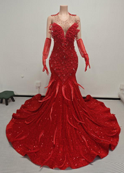 Ashanti Sexy Beaded Black Prom Dress with Gloves-Ready to Ship