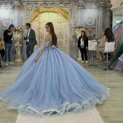 Glittering Light Blue Quinceañera Dress