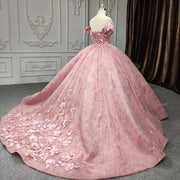 Pink Floral Quinceañera Gown