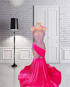 Hot Pink Velvet Luxury Crystal Prom Dress