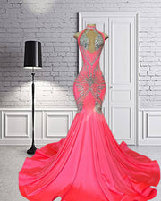 Silver Crystal Beading Halter Satin Prom Dresses Mermaid Birthday Dress Luxury Formal Occasion Dresses vest