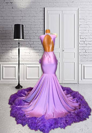 Purple Sweetheart Long Prom Dress Beaded Crystal Birthday Party Dresses Tassel Feather Evening Gown Robe De