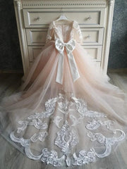 Champagne Lace Flower Girl Dress with Detachable Train