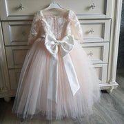 Champagne Lace Flower Girl Dress with Detachable Train