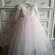 Champagne Lace Flower Girl Dress with Detachable Train