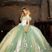 Green Sweetheart Off-The-Shoulder Quinceañera Ball Gown