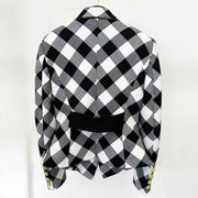 Women’s Black and White Checkered Slim Blazer