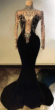 Sexy long formal prom dress made from sparkly velvet fabric. Nina luxury evening gown.