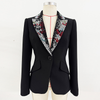 Rhinestone Collar High-End Long Sleeve Loose Slim Women’s Blazer Luxury Formal Jacket