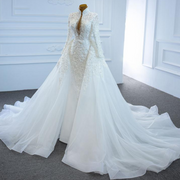 Pearl Appliqué High Neck Wedding Gown