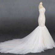 V-Neck Mermaid White Wedding Dress