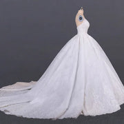 White Beautiful Temperament Slim Backles Wedding Dresses Appliques Ball Gowns Strapless With Slessveless