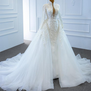 Pearl Appliqué High Neck Wedding Gown