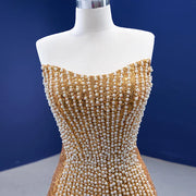 Pearl-Embellished Mermaid Strapless Evening Dress