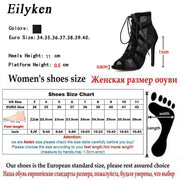 Eilyken 2022 Fashion Black Summer Sandals Lace Up Cross-tied Peep Toe High Heel Ankle Strap Net Surface Hollow Out Sandals