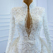 Pearl Appliqué High Neck Wedding Gown