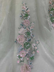 Sage green quinceañera dress with 3D handmade flower appliques for milestone celebration styling