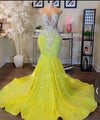 Yellow Sequins Sparkly Mermaid Prom Dress